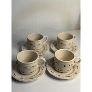 VTG  Longaberger Woven Traditions Cups & Saucers Set 4 Classic Pottery Tableware